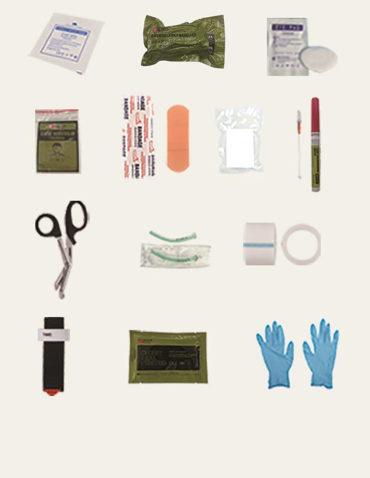 IFAK kit contents laid out